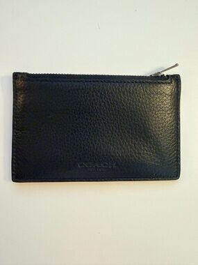 Coach Black Pebbled Leather Zip Card Wallet